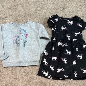 Toddler Girls 2T Gray Unicorn Dress a d Sweatshirt Set
